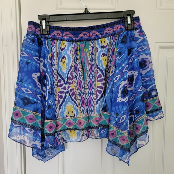 NWOT ZARA Geometric Mini Skirt Lined Asymmetric Hem Purple Blue Flowy Small - Picture 4 of 11